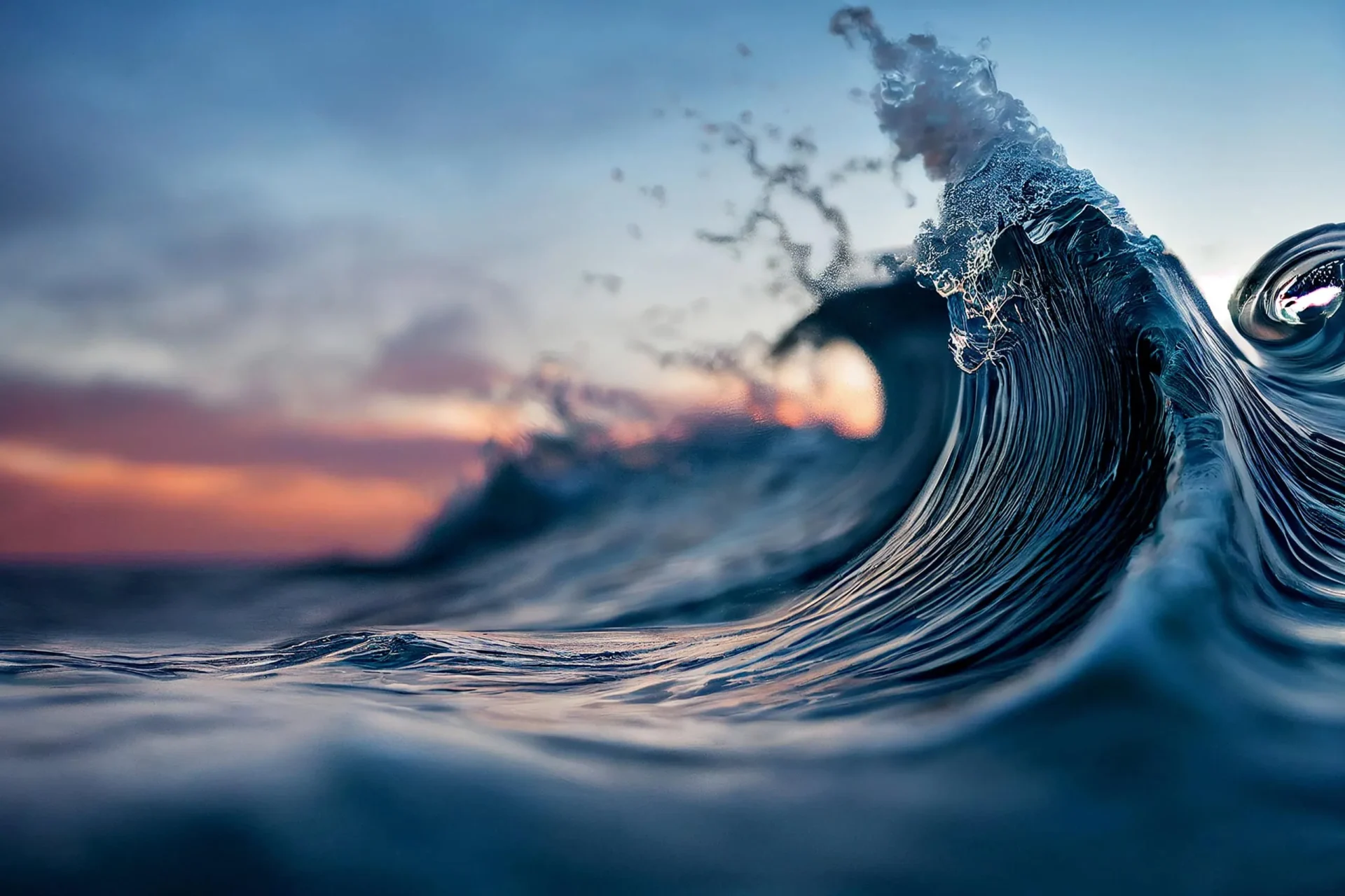 Close up of a wave at sunset