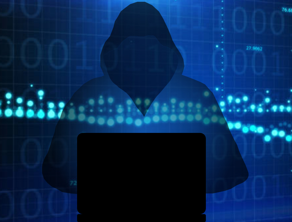 Shadowy Figure with Abstract Data Illustration