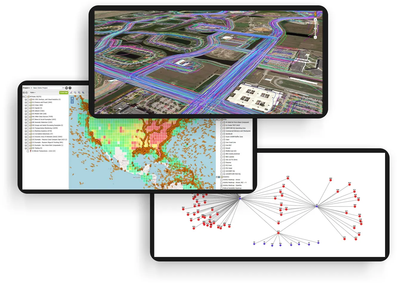 Analytics visualizations displayed on three smartphones